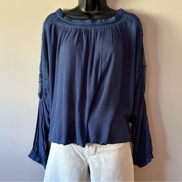 EUC Vintage Havana blue Laced detail top size Medium - Picture 1 of 16